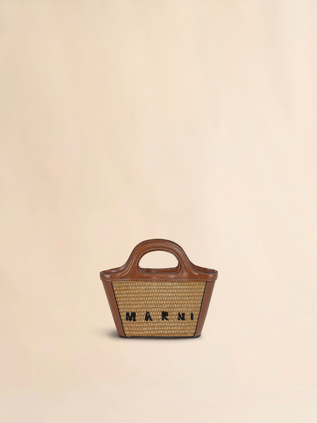 Bolso tropicalia en piel cafe y efecto raffia Marni