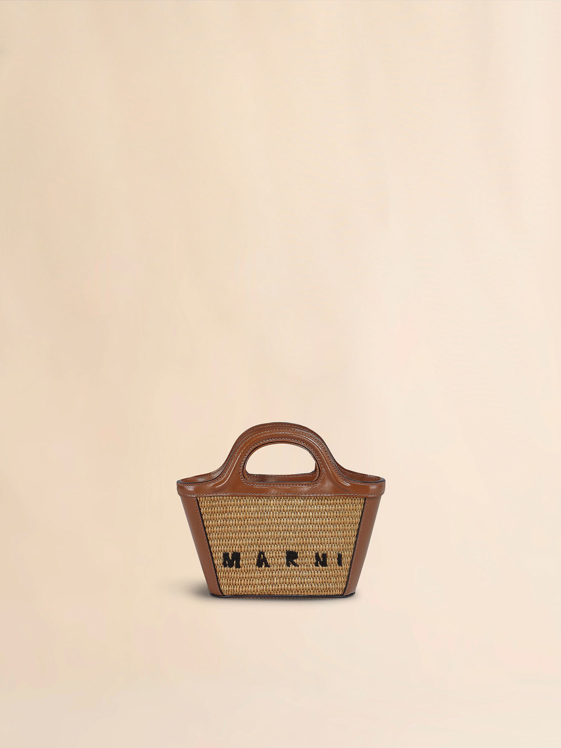 Bolso tropicalia en piel cafe y efecto raffia Marni