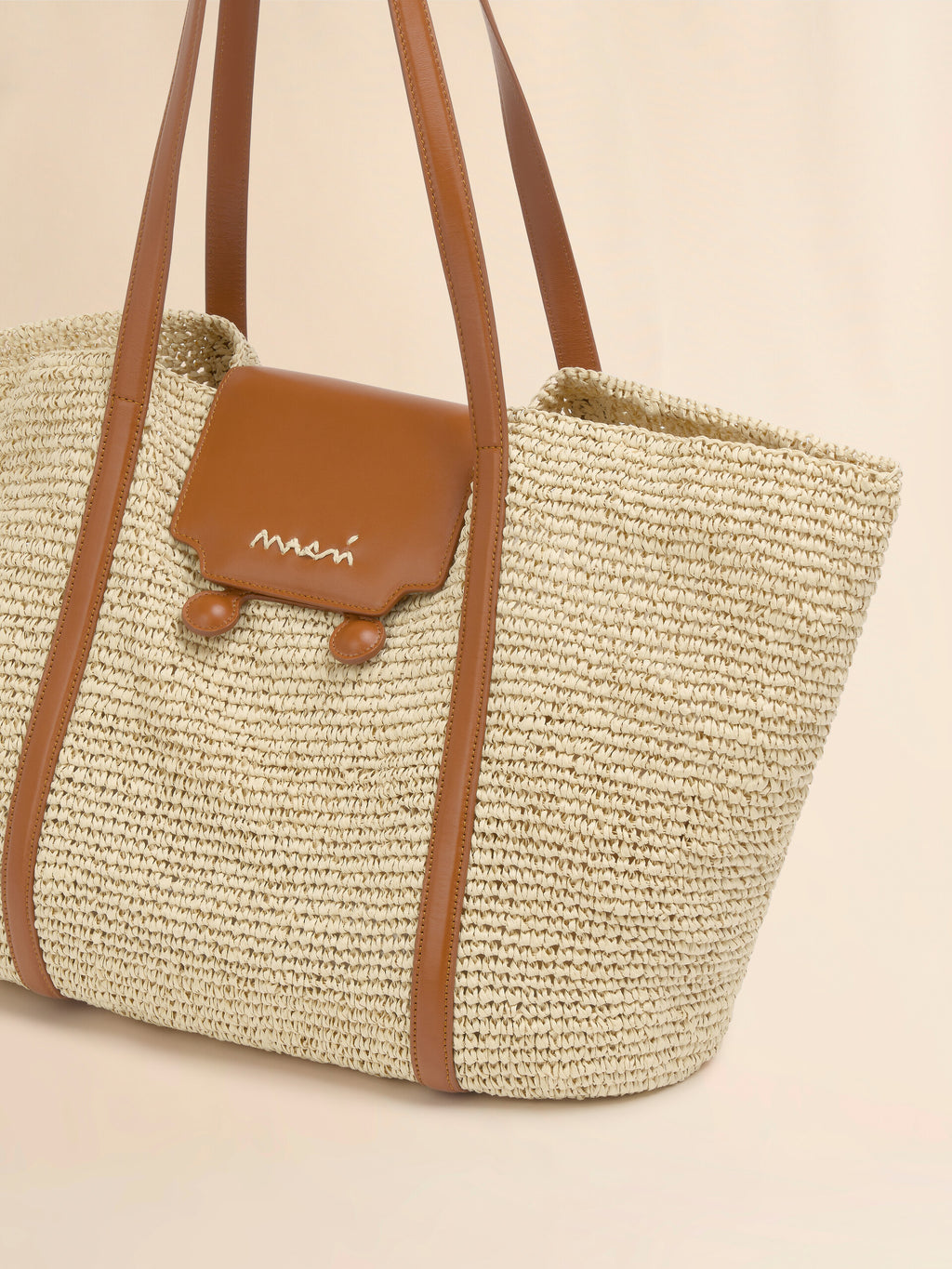 Tote bag de playa Trunkaroo mediana en efecto de rafia natural. MARNI